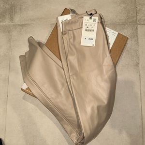 ZARA Beige LEATHER PANTS, skinny leather pants